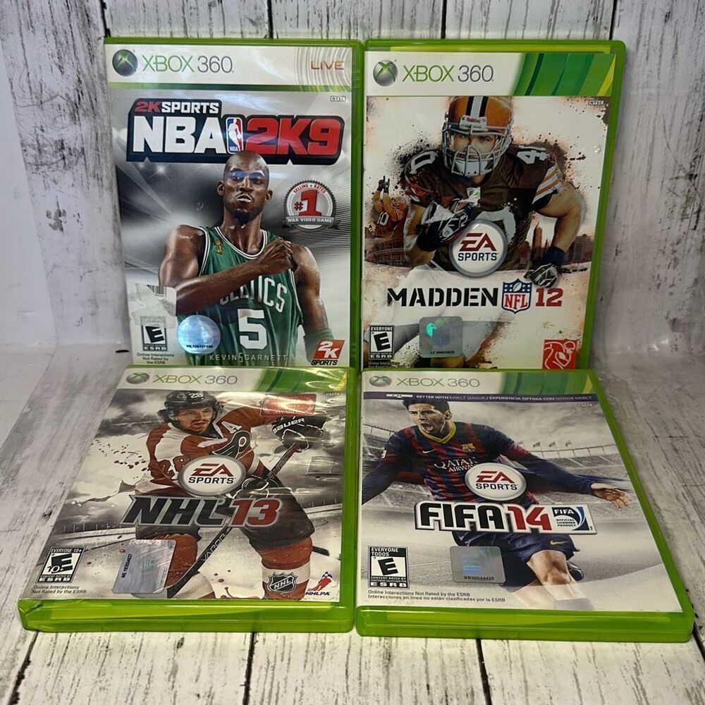 Microsoft Xbox‎ 360 lot of 4 Sports Games Madden 12 NHL 13 NBA2K9 Kevin Grant